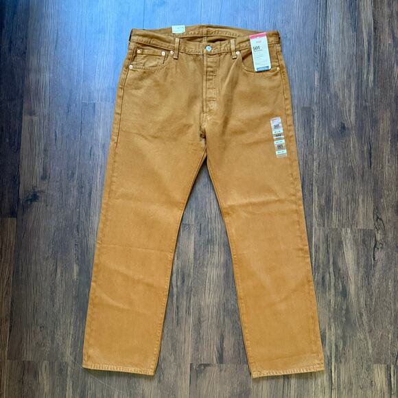 Levi’s 501 Original Jeans Tan Brown Khaki 100% Cotton 36x30 - Picture 5 of 10